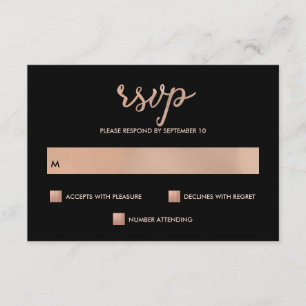 Imitate Rose Gold und Black Bokeh Herz Hochzeit RS RSVP Karte