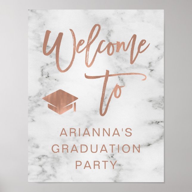 Imitate Rose Gold und Marmor | Grad Party Willkomm Poster (Vorne)