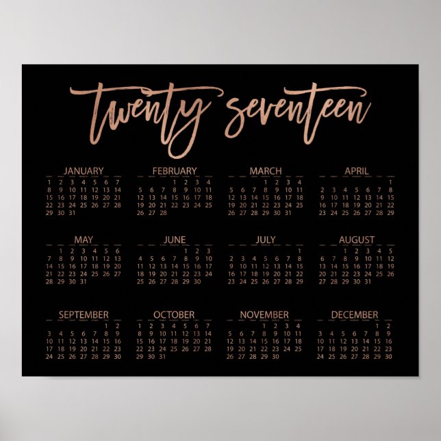 Imitate Rose Gold und Schwarz Modern 2017 Kalender Poster (Vorne)
