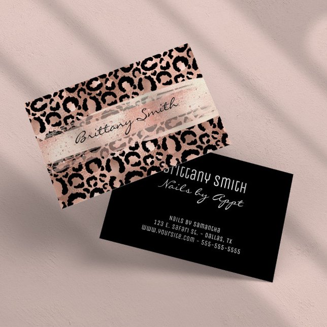 Imitate Rose Goldene Forelle Leopard Pinselstrich Visitenkarte (Faux Rose Gold Foil Leopard Blush Brush Stroke Business Card)