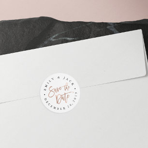 Imitate Rose Goldener Pinselstrich Save the Date Runder Aufkleber