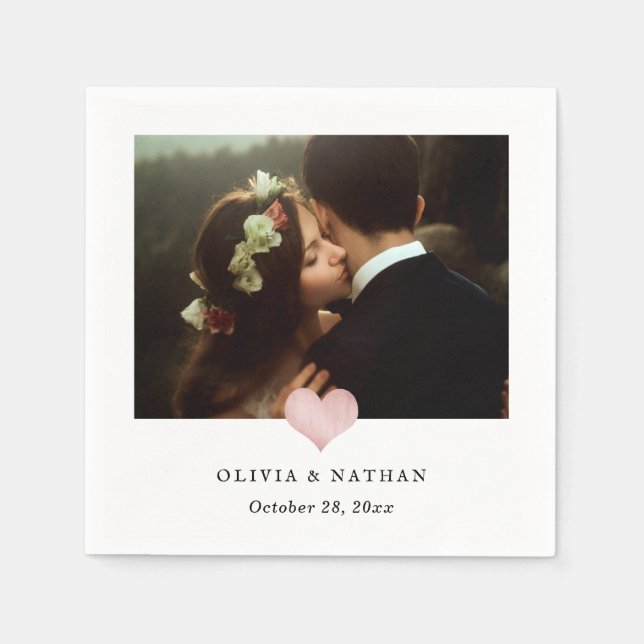 Imitate Rose Goldenes Herz | Chic Foto Wedding Serviette (Vorderseite)