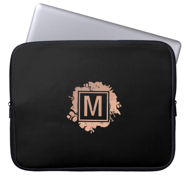 Imitate Rose Goldfolie Blumendekor Monogramm Laptopschutzhülle (Vorderseite)