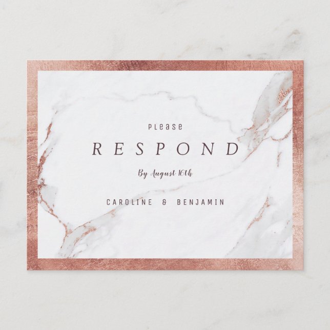 Imitate Rose Goldmarmor Luxus moderne Hochzeit RSV Einladungspostkarte (Vorderseite)