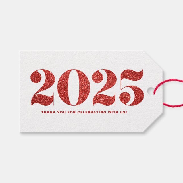 Imitate Roter Glitzer 2024 Typografie glücklich Ne Geschenkanhänger (Vorderseite (Horizontal))