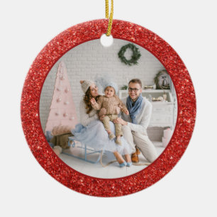 Imitate Roter Glitzer Foto Weihnachten Keramik Ornament