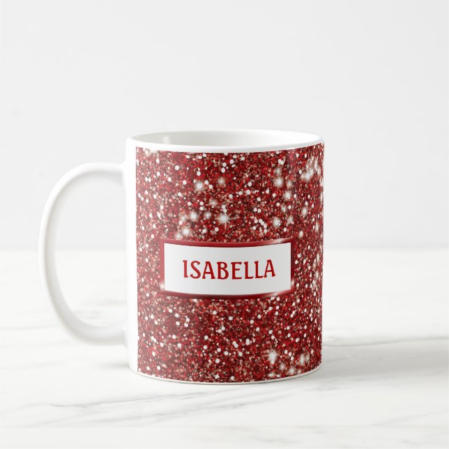 Imitate Roter Glitzer Textur mit Individuelle Name Kaffeetasse (Links)