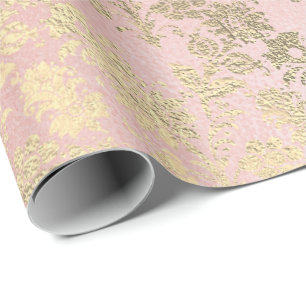 Imitate Royal Gold Floral Pulver Bläschen Pink Pin Geschenkpapier