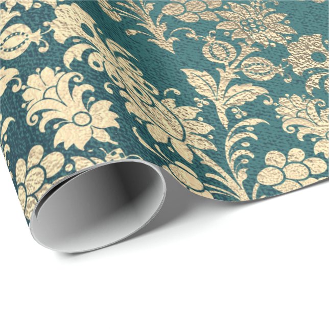 Imitate Royal Gold Floral Pulver Blumenzwiebeln Aq Geschenkpapier (Rolleneckpunkt)