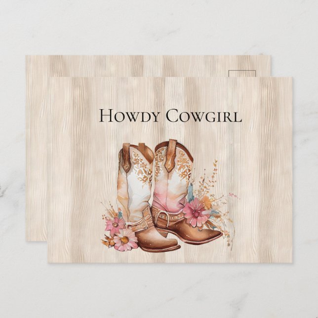 Imitate Rustikales Cream Wood Pink Rose Cowgirl St Postkarte (Vorne/Hinten)