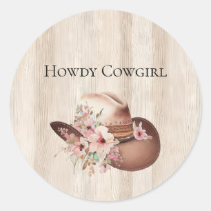 Imitate Rustikales Cream Wood Rosa Cowgirl Runder Aufkleber