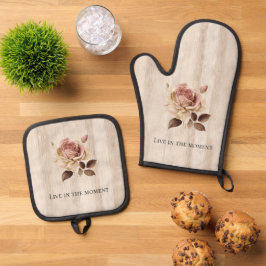 Imitate Rustikales Creme Rosa Rosenholz Ofenhandschuh & Topflappen-Set