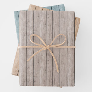 Imitate Rustikales Holz Braun Blau Geschenkpapier Set