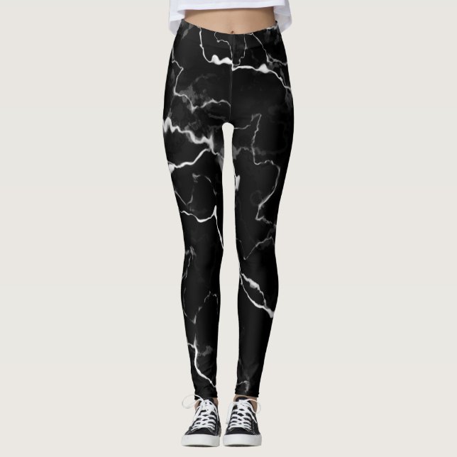 Imitate Schwarze Marmortextur Aussehen Leggings (Vorderseite)