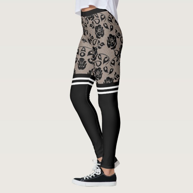 Imitate Schwarze Rose Lace Fishnet Legierung Otk S Leggings (Links)