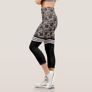 Imitate Schwarze Rose Lace Fishnet Socks Capri Leg Leggings
