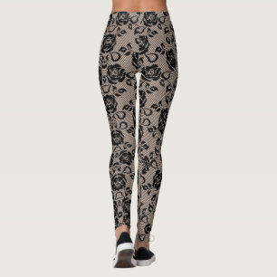Imitate Schwarze Rose Spitzen Fischnetz Legierung Leggings