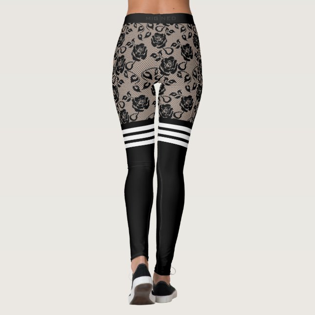 Imitate Schwarze Rose sprengen über Kniesocken Leggings (Rückseite)