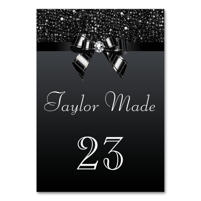 Imitate Schwarze Sequenzen und Bows Table Cards Tischnummer (Rückseite)