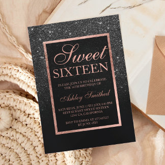 Imitate Schwarzer Glitzer elegante Rose Gold Chic  Einladung