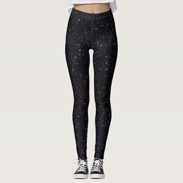 Imitate Schwarzer Glitzer und Glamour Leggings (Vorderseite)