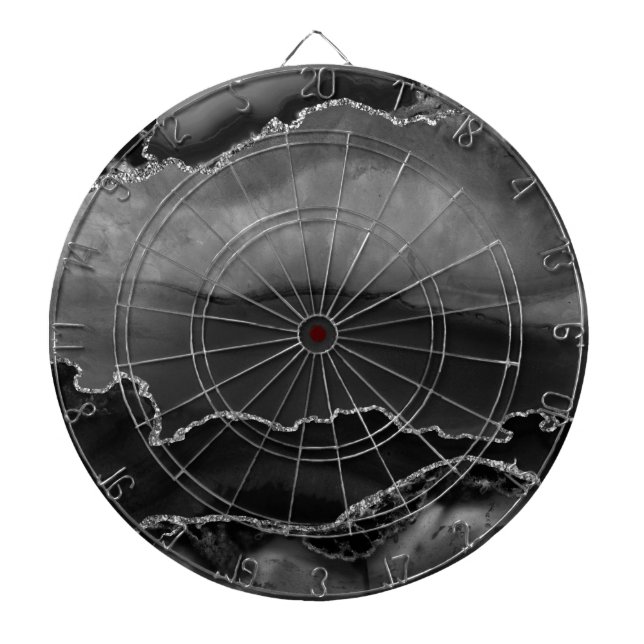 Imitate Schwarzer Marmor Agate Eleganter Silberner Dartscheibe (vorne)