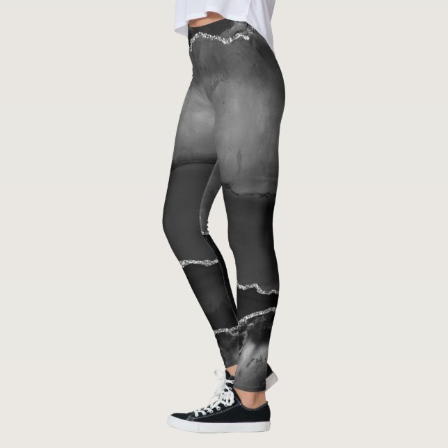 Imitate Schwarzer Marmor Agate Eleganter Silberner Leggings (Links)