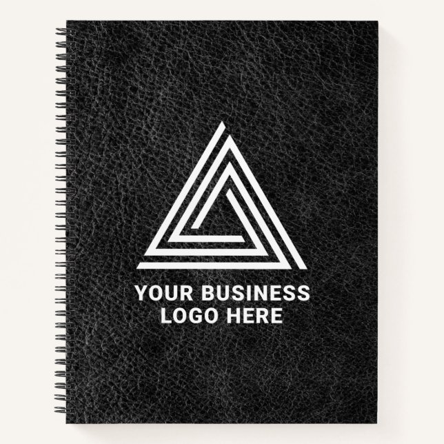 Imitate Schwarzes Leder Modernes Business-Logo Notizbuch (Vorderseite)