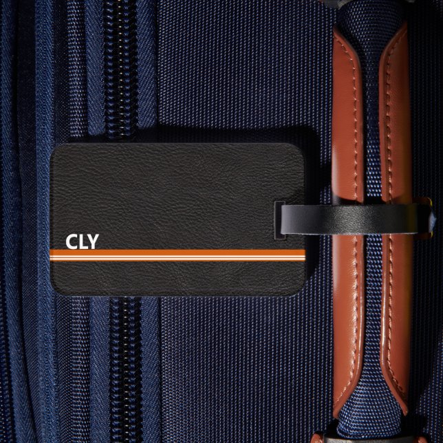 Imitate Schwarzes Leder Monogram Orange Bar Gepäckanhänger (Rückseite Insitu 2)