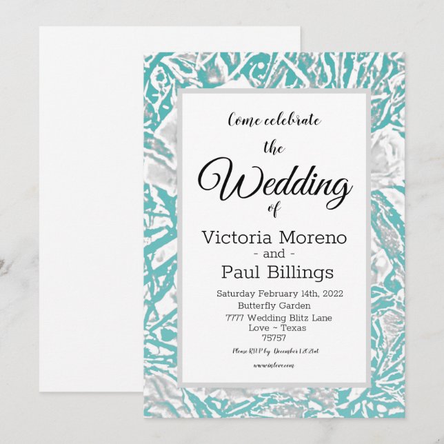 Imitate Seide Embossed Illusion Rose/Aquamarine Ei Einladung (Vorne/Hinten)