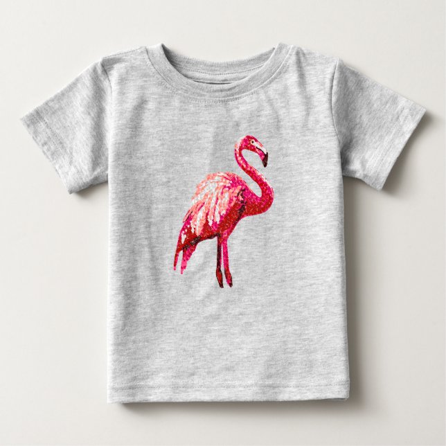 Imitate Sequin Printed Tropical Flamingo Bird Baby T-shirt (Vorderseite)