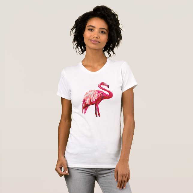 Imitate Sequin Printed Tropical Flamingo Bird T-Shirt (Vorne ganz)