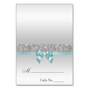 Imitate Sequins Light Aquamarin Blue Bow Platzkart Tischnummer