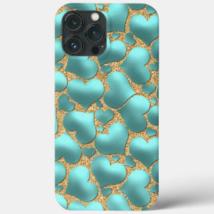 Imitate Shiny Aqua Türkis Blaues Herz-Kunst-Muste Case-Mate iPhone Hülle