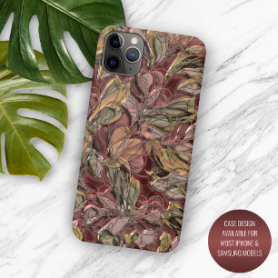 Imitate Shiny Dark Red Green Gold Floral Art Muste Case-Mate iPhone Hülle