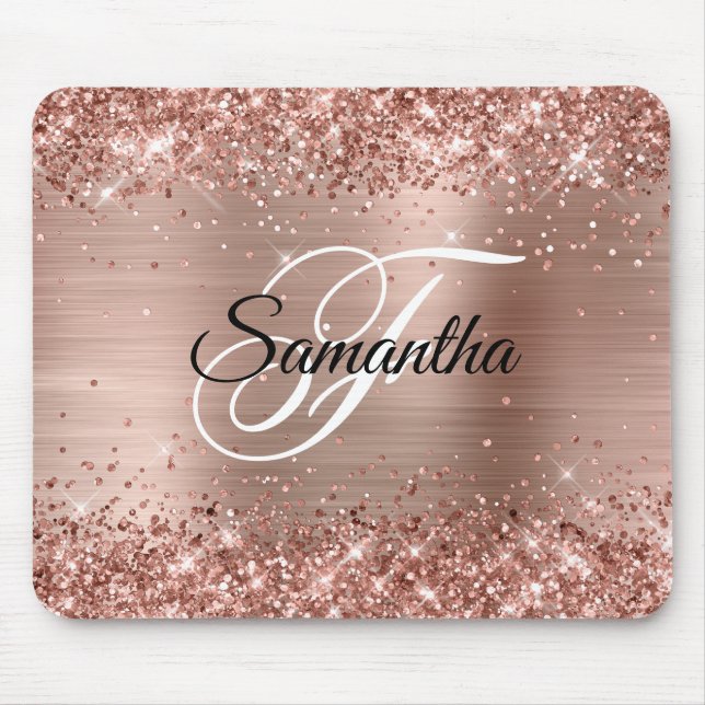Imitate Shiny Rose Gold Glitzer Foil Monogram Mousepad (Vorne)