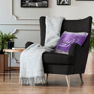 Imitate Shiny Silver Glitzer Amethyst Foil Monogra Kissen