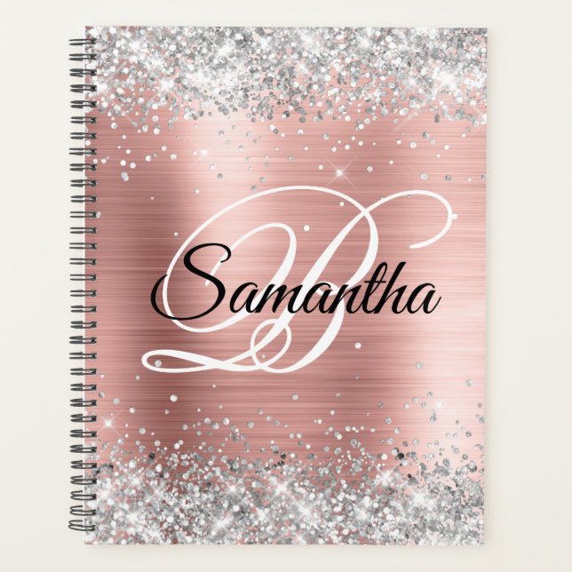 Imitate Shiny Silver Glitzer Blush Rose Foil Monog Planer (Vorderseite)