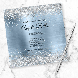 Imitate Shiny Silver Glitzer Pale Blue Foil Monogr Einladung