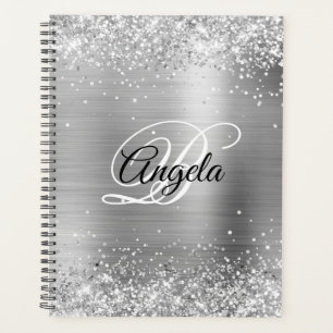 Imitate Shiny Silver Glitzer Pinselmetall Monogram Planer