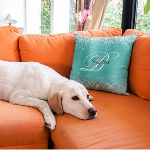 Imitate Shiny Silver Glitzer Türkis Foil Monogramm Kissen