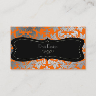 Imitate silber-barocke Damaske Orange/Schwarz Visitenkarte
