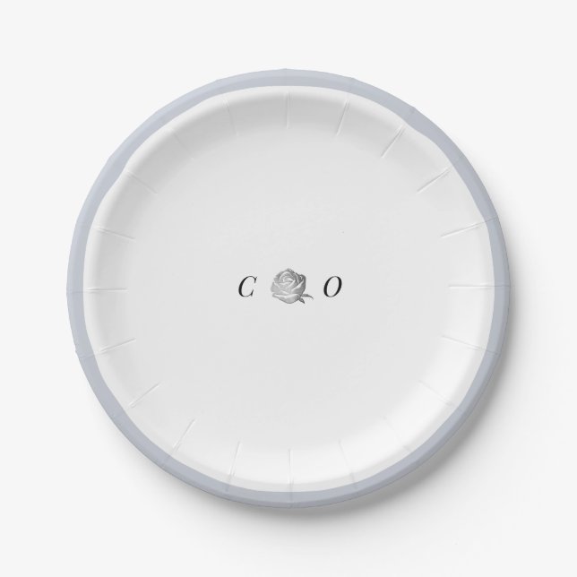 Imitate silber florale Monogramm Minimalistische H Pappteller (Vorderseite)