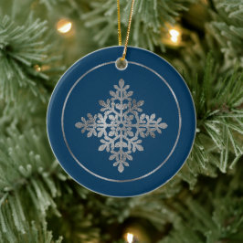Imitate Silber Foil Snowflake auf blau (nicht echt Keramik Ornament