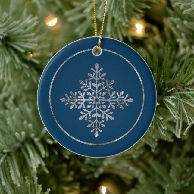 Imitate Silber Foil Snowflake auf blau (nicht echt Keramik Ornament (Baum)