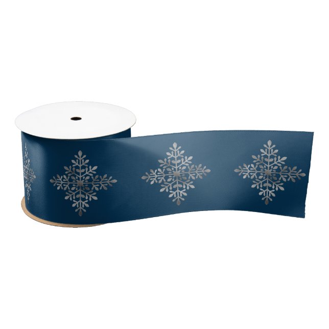 Imitate Silber Foil Snowflake auf blau (nicht echt Satinband (Spule)