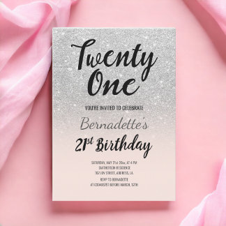 Imitate Silber Glitzer 21. Geburtstag Einladung