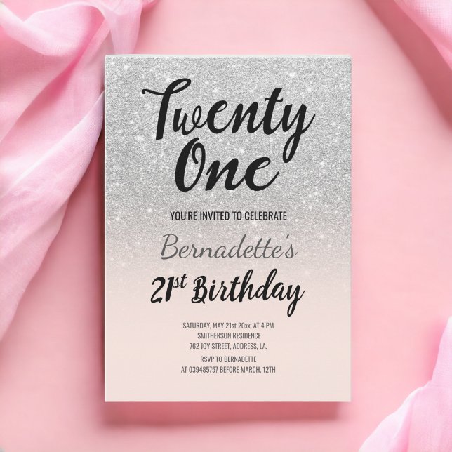 Imitate Silber Glitzer 21. Geburtstag Einladung (Faux silver glitter ombre 21st Birthday Invitation)