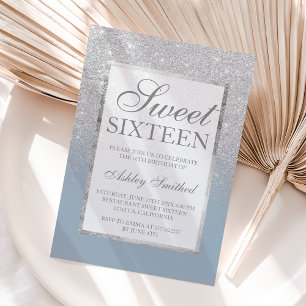 Imitate silber Glitzer blau elegante Sweet 16 Einladung