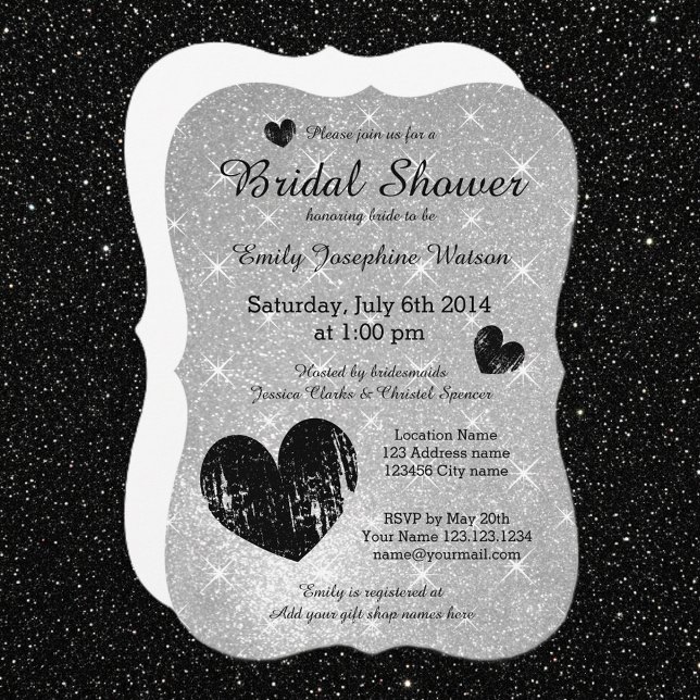 Imitate silber Glitzer Brautdusche Einladung (silver bridal shower invitations)